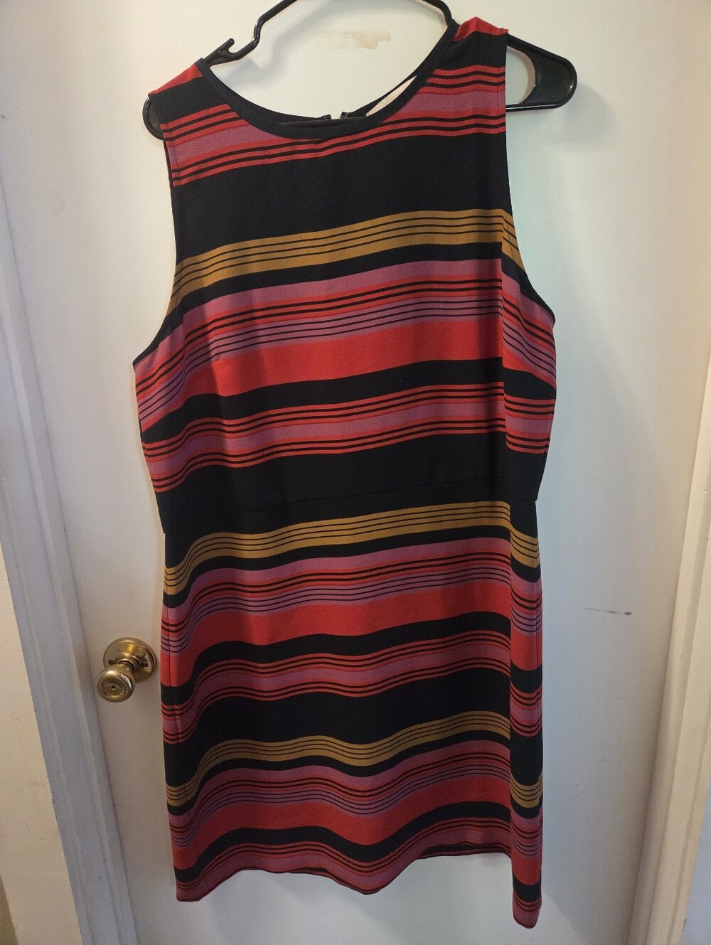LOFT Sleeveless Stripe Shift Dress in Red, Black & Gold